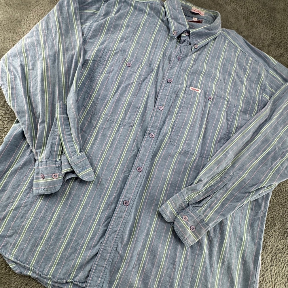 Campus Button Down Shirt Mens XL Blue Striped Long Sleeve Cotton Excellent 3842